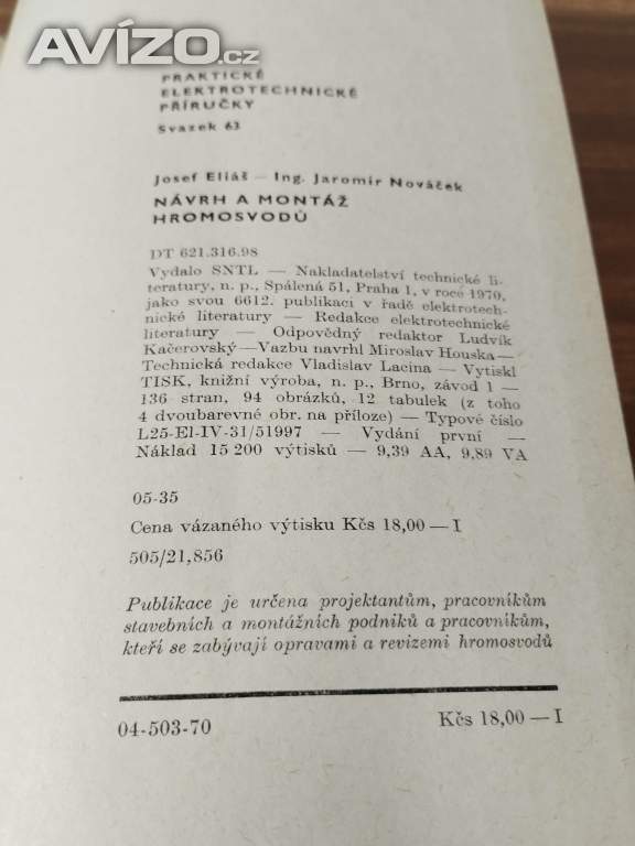 Foto inzerátu Návrh a montáž hromosvodů - kniha