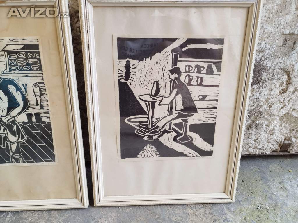 Foto inzerátu 2x linoryt - povolaní krejčí/keramika signováno