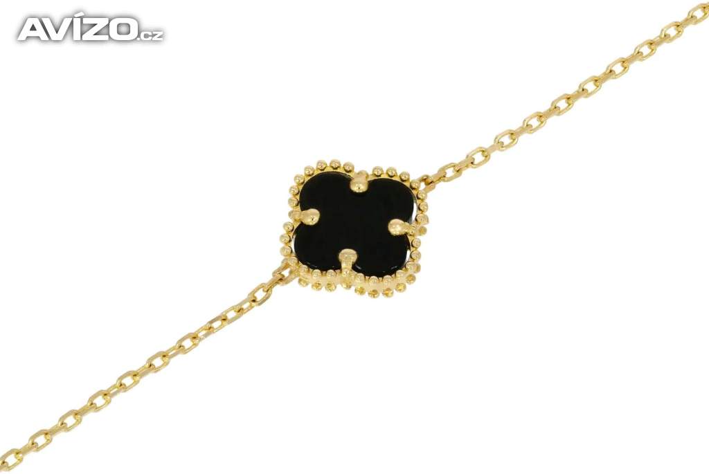 Foto inzerátu NOVÝ Krásny zlatý náramok s obľúbeným čiernym štvorlístkom