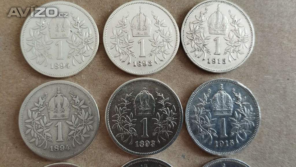 Foto inzerátu 9ks starých korun - Stříbrné korony - konvolut č.2
