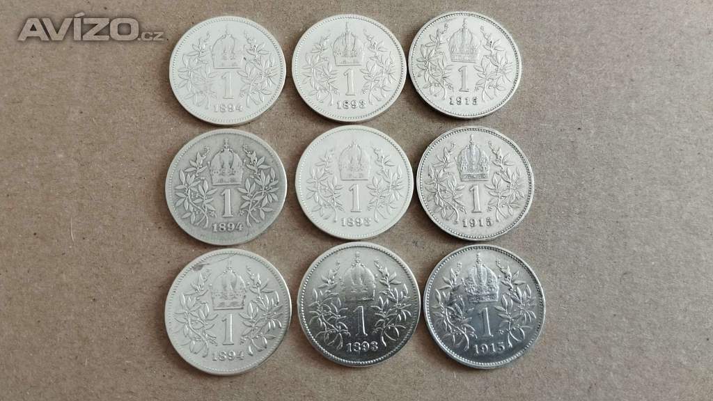 Foto inzerátu 9ks starých korun - Stříbrné korony - konvolut č.2