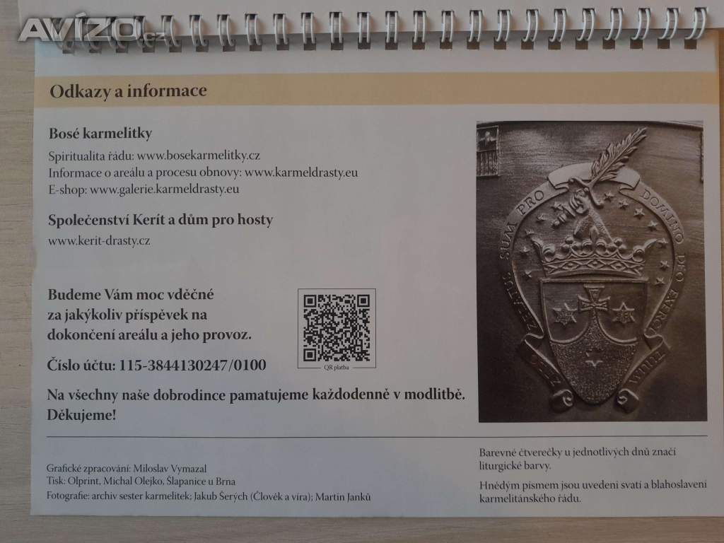 Foto inzerátu Stolní kalendář 2026 - Klášter karmelitek Drasty 