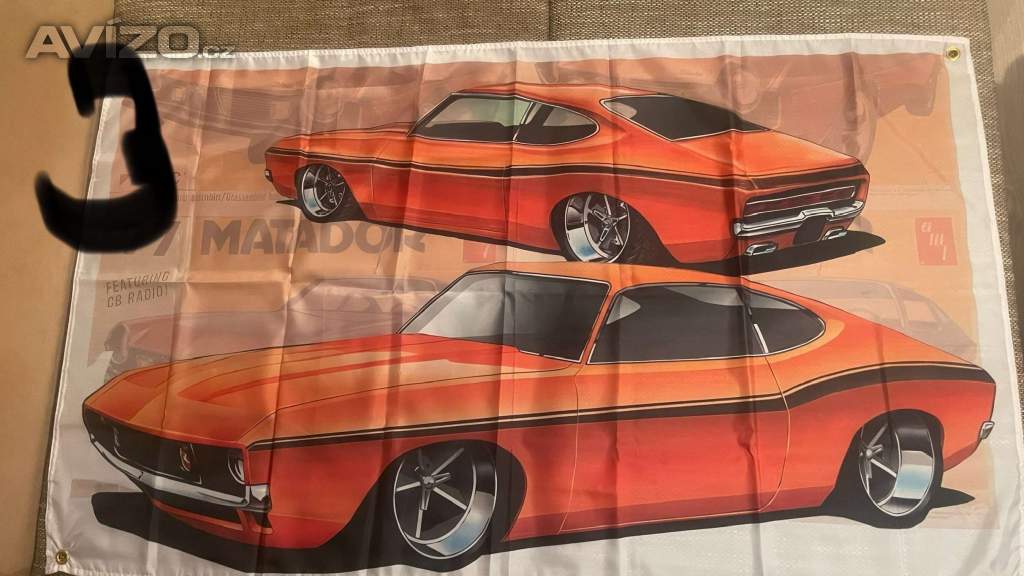 3 - Banner - vlajka Matador ´77 - oranžový vůz USA