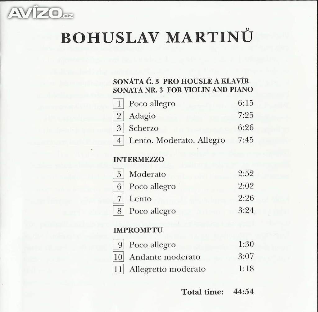 Foto inzerátu Martinù Bohuslav Sonata Intermezzo Impromptu