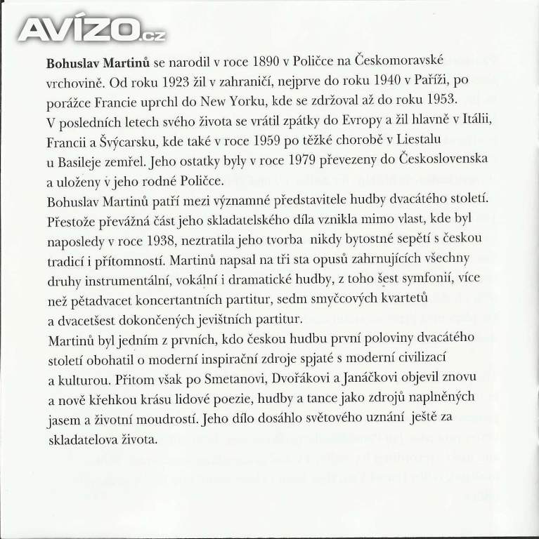 Foto inzerátu Martinù Bohuslav Sonata Intermezzo Impromptu
