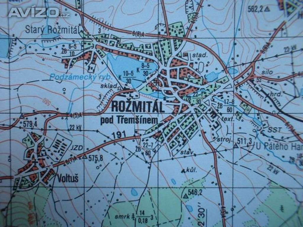 Vojenská tajná mapa Rožmitál Brdy voj.prostor Jince