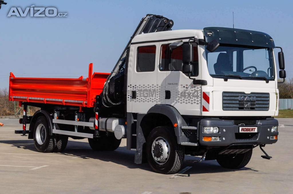MAN TGM 18.240 4X4 TŘÍSTRANNÝ SKLÁPĚČ + HYDRAULICKÁ RUKA