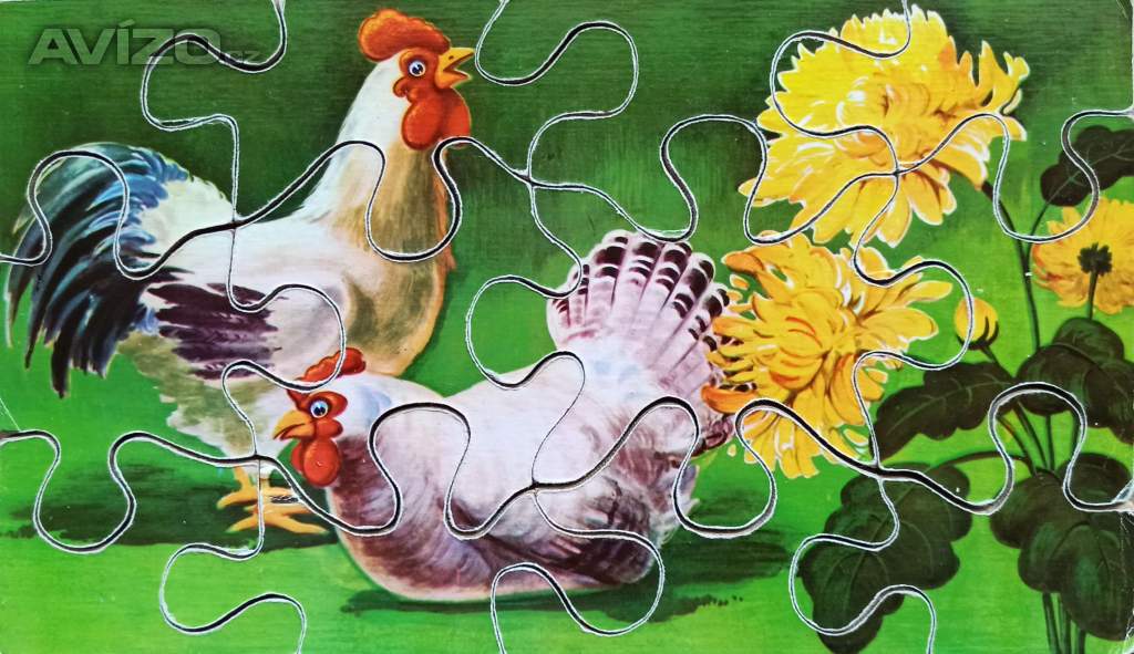 Foto inzerátu Puzzle Kohout a slepice a Rybář