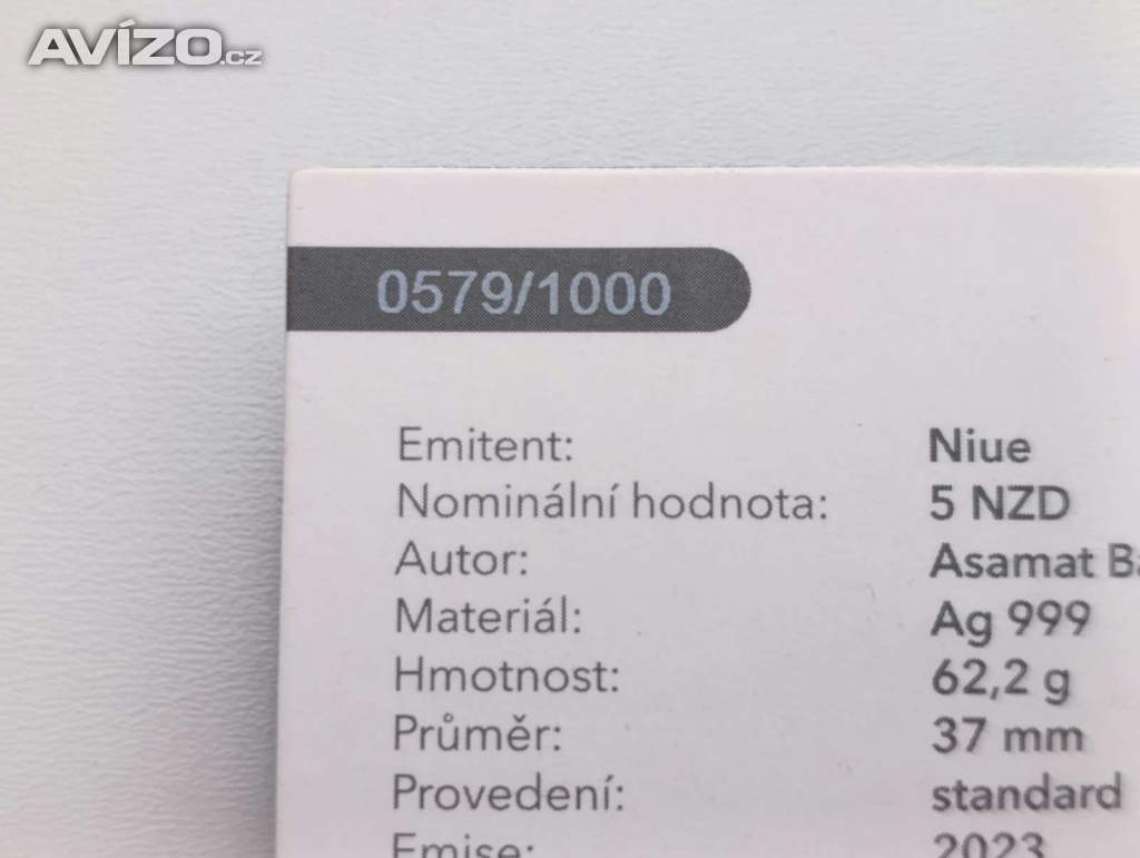 Foto inzerátu Český lev 2023 – stříbrná 2 oz mince, č. 0579/1000, certifikát, dvě unce