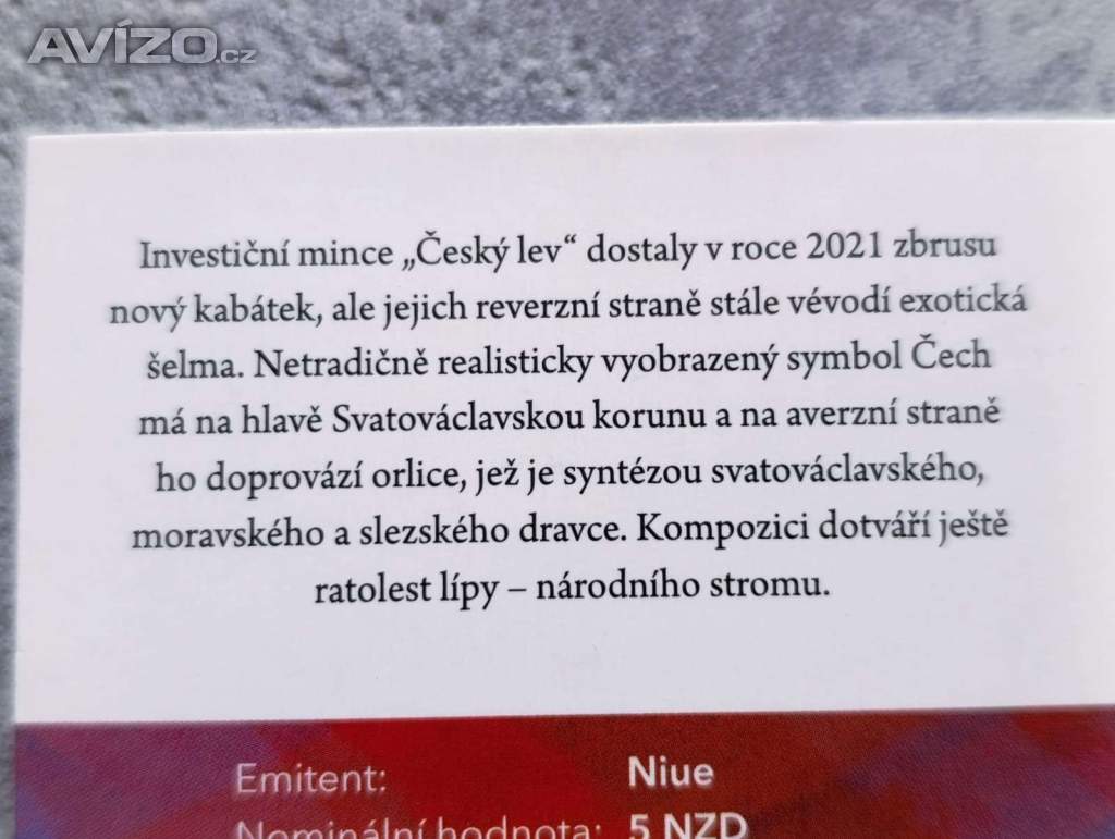 Foto inzerátu Stříbrná mince Český lev 2021 2 oz Ag 999 | Doprava zdarma 