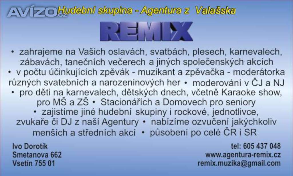Foto inzerátu ŽIVÁ HUDBA NA OSLAVY, SVATBY, PLESY + DJ - ZLÍNSKÝ KRAJ