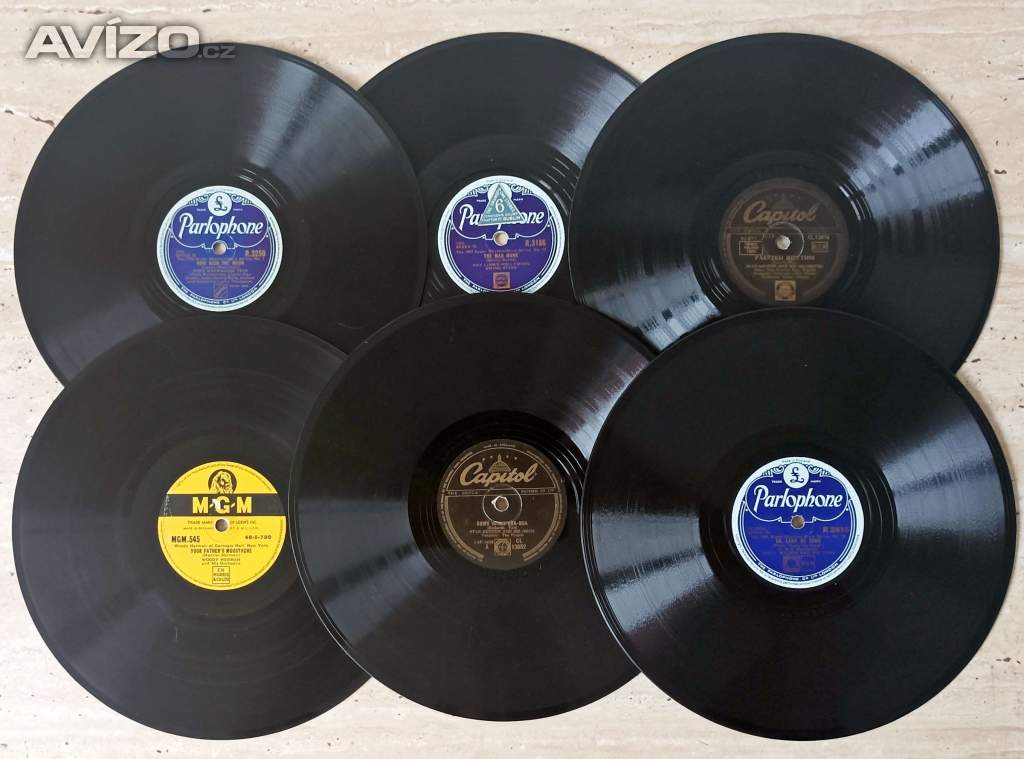 Starožitné šelakové gramodesky americký jazz, swing, 78 ot./min.