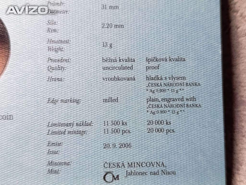 Foto inzerátu Stříbrná  200kč pametní mince J.JEŽEK, ag 13g do sbírky