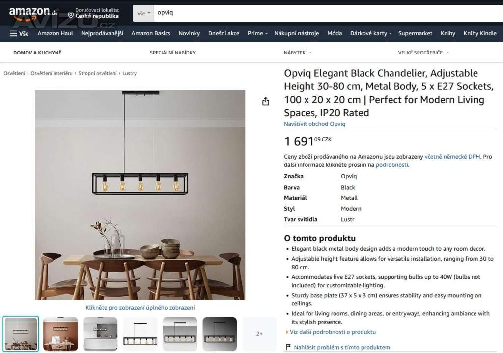 Opviq - moderní lustr, 5x patice E27