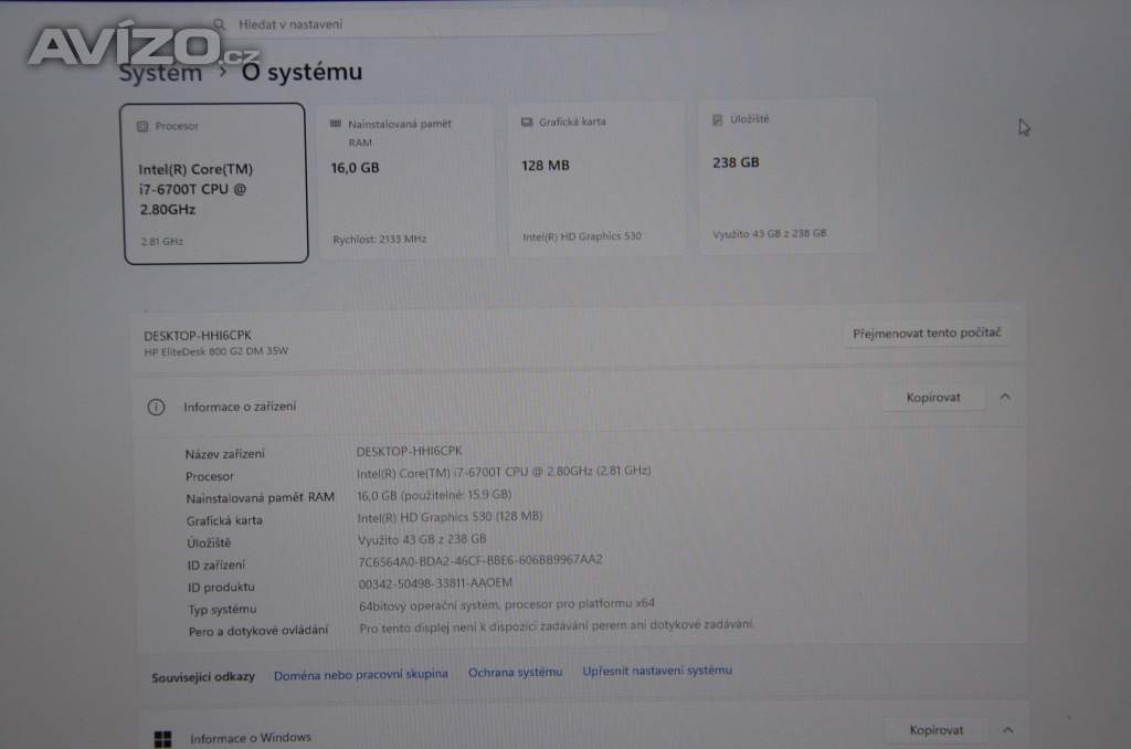 Foto inzerátu HP EliteDesk 800 G2 DM i7/16 GB/SSD 256GB/záruka 
