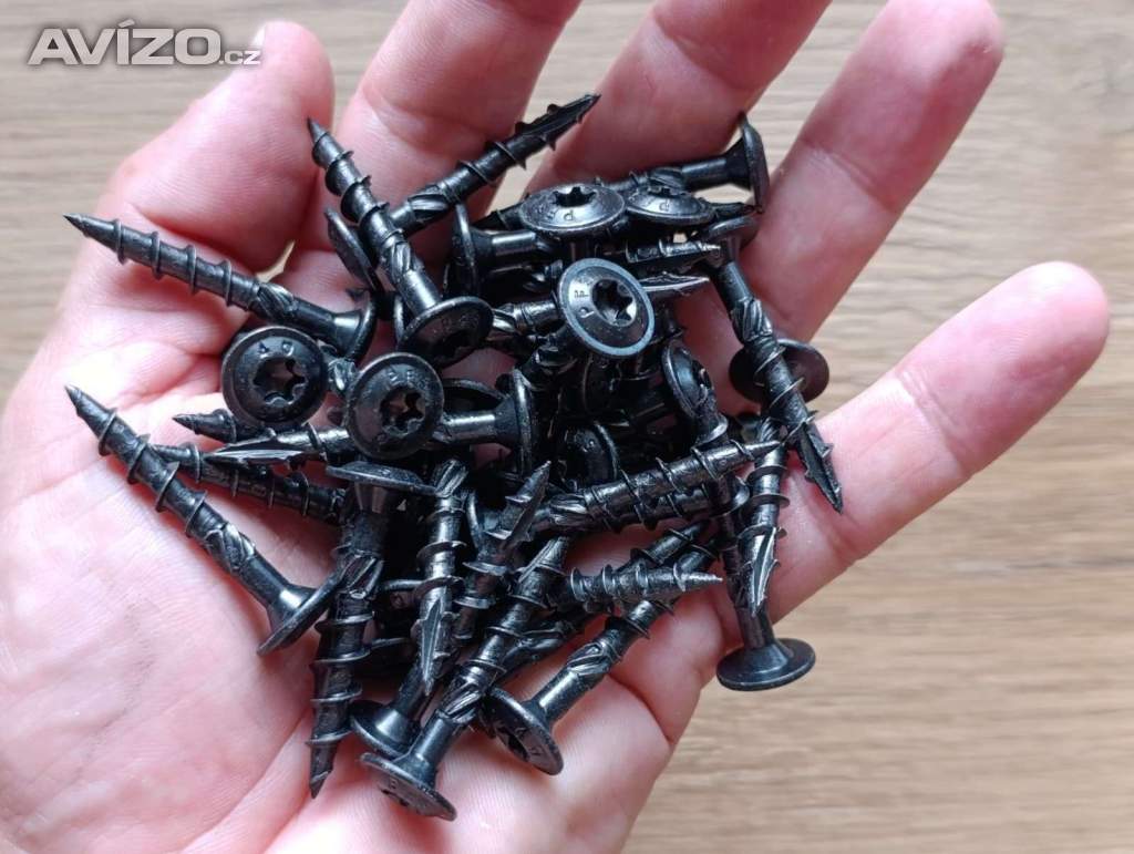 Tesařské vruty s talířovou hlavou, ČERNÝ zinek, torx +bit