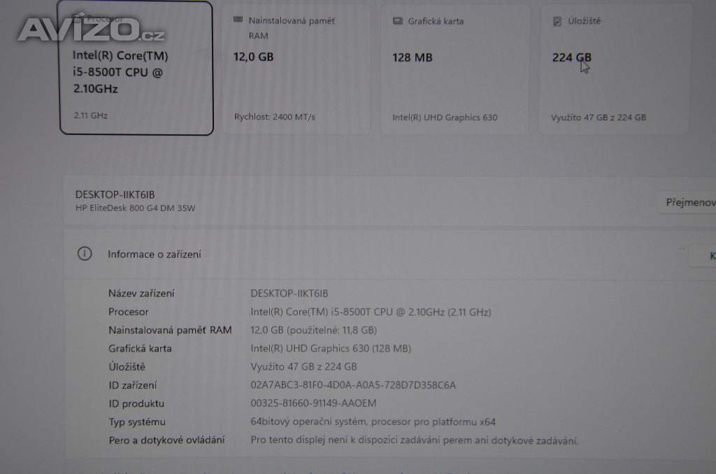 Foto inzerátu HP Elitedesk 800 G4 Mini i5/12GB/SSD 256GB/záruka