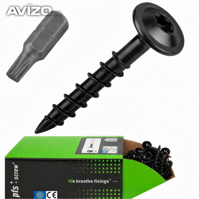 Černé vruty s talířovou hlavou, +bit, torx, kvalitní, skladem