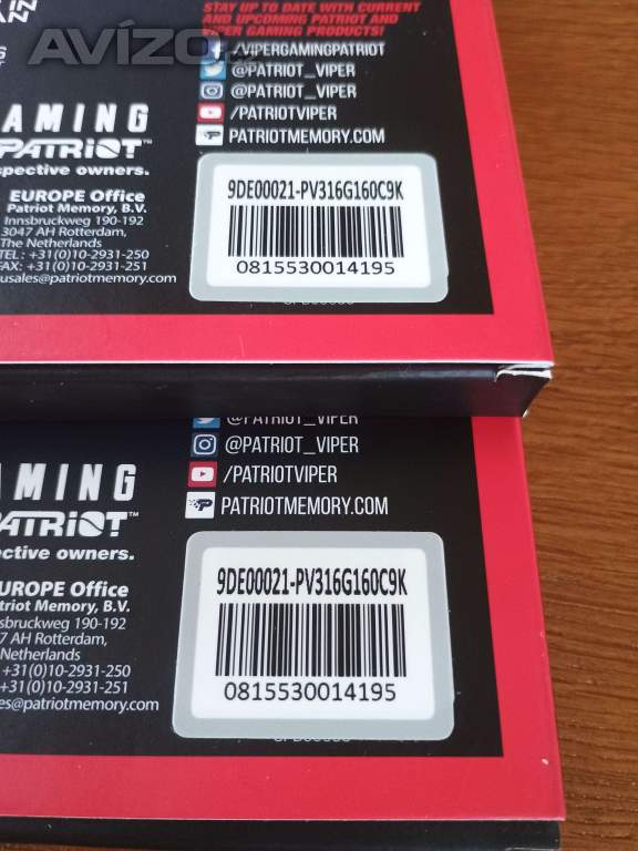 Foto inzerátu Patriot Viper DDR3 4x8GB (2x16GB kit) 1600MHZ CL9 - nové