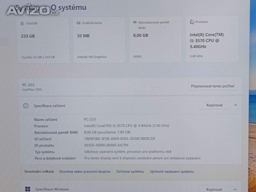 Foto inzerátu PC#253 Dell Optiplex 7010, Core i5, 250GB, 8GB, DVD, W11