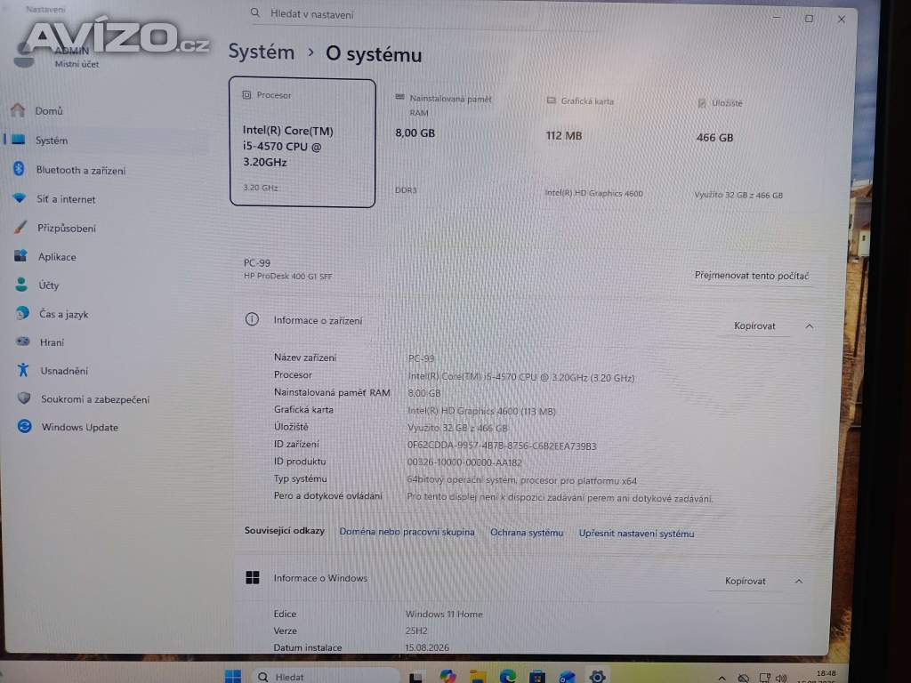 Foto inzerátu PC#099 HP ProDesk 400 G1 SFF, Core i5, 500GB, 8GB, DVD, W11