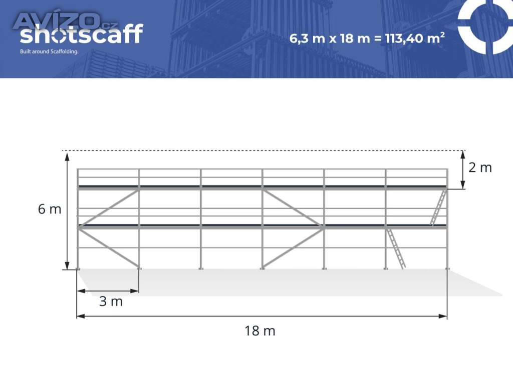 Lehké nové fasádní hliníkové lešení – kompletní systém 6x18