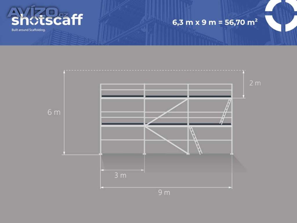 Nové ocelové lešení Plettac na fasádu – dobrá cena! 6,3X9=56,70M2