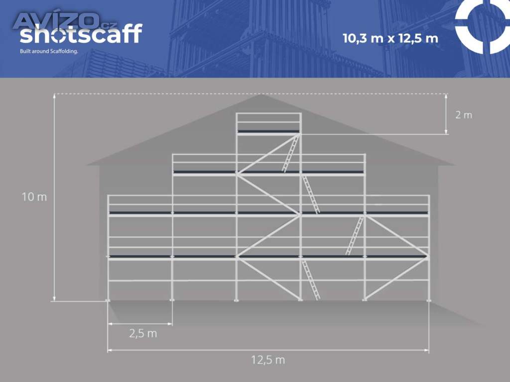 Plettac štítové lešení – nové zboží, pevná ocel 10,30 X 12,50