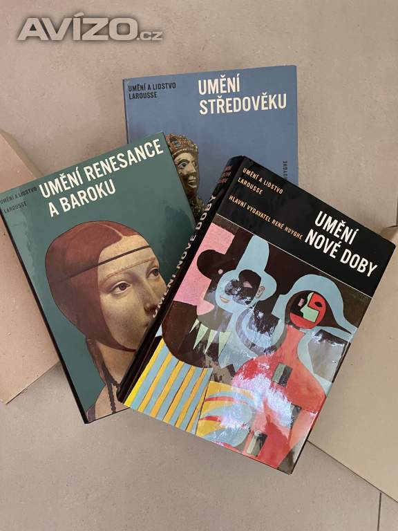 Foto inzerátu UMĚNÍ A LIDSTVO – LAROUSSE, 3 SVAZKY, ODEON, VČETNĚ POUZDER