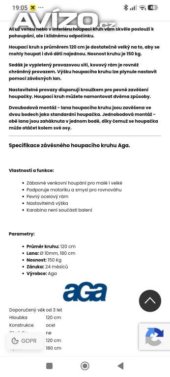 Foto inzerátu Aga /Závěsný houpací kruh 120 cm /Čtyřbarevný 