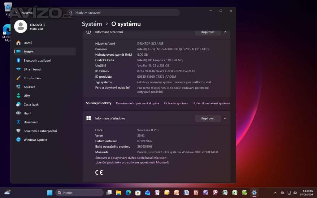 Foto inzerátu  Lenovo  intel i5/256GB NVMe M2,Windows 11 Prof.záruka 