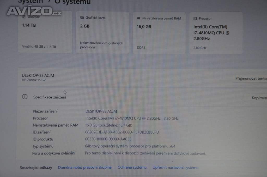 Foto inzerátu HP ZBook 15 G2 i7/16GB/SSD 256+1TB/záruka