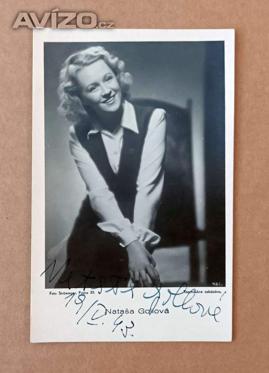 Nataša Gollová autogram z roku 1943, krásný stav 