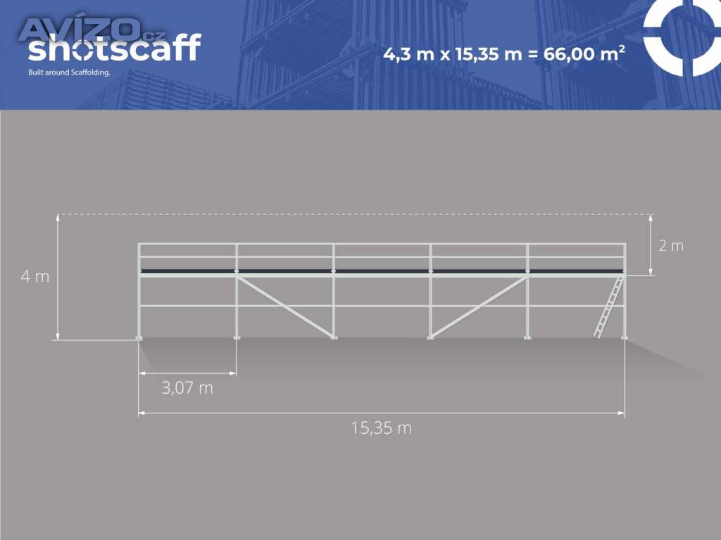66m2 Kompletní sada lešení fasádního BAUMANN – nové + doprava 4,3 X 15,35