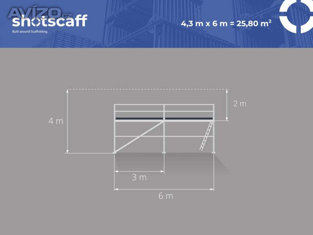 Nové ocelové lešení Plettac na fasádu – dobrá cena! 4,3x6=25m2