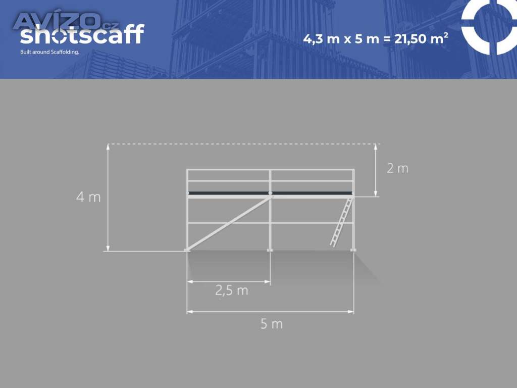 Plettac systém Nové fasádní lešení, ocelové konstrukce 4,3x5 SCAFF 74