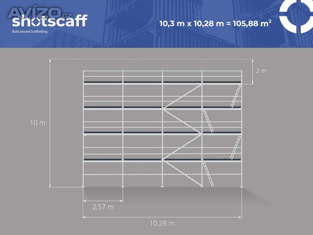66m2 Kompletní sada lešení fasádního BAUMANN – nové + doprava 4,3 X 15,35