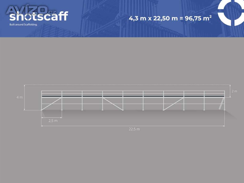  Plettac lešení na fasádu –97 M2 kvalitní ocel, dobrá cena! 4,3 x 22,5=96,75
