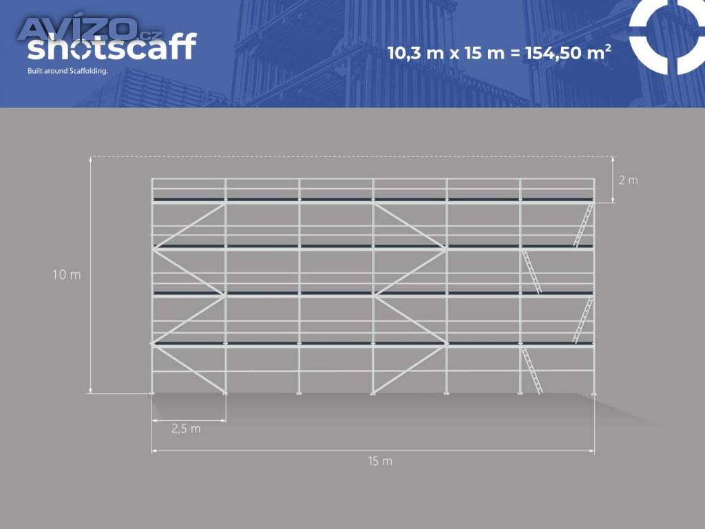  Nové fasádní lešení – Plettac systém, ocelové konstrukce 10,3m x 15m