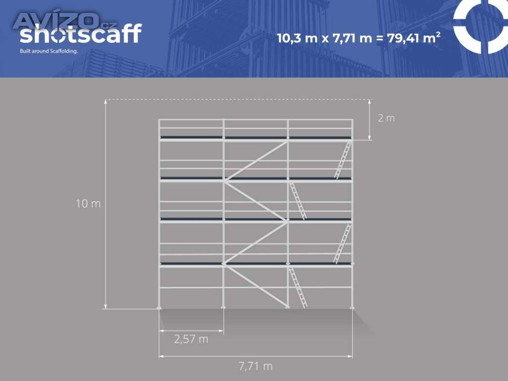  80m2 Kompletní sada lešení fasádního BAUMANN – nové + doprava 10,3x7,71