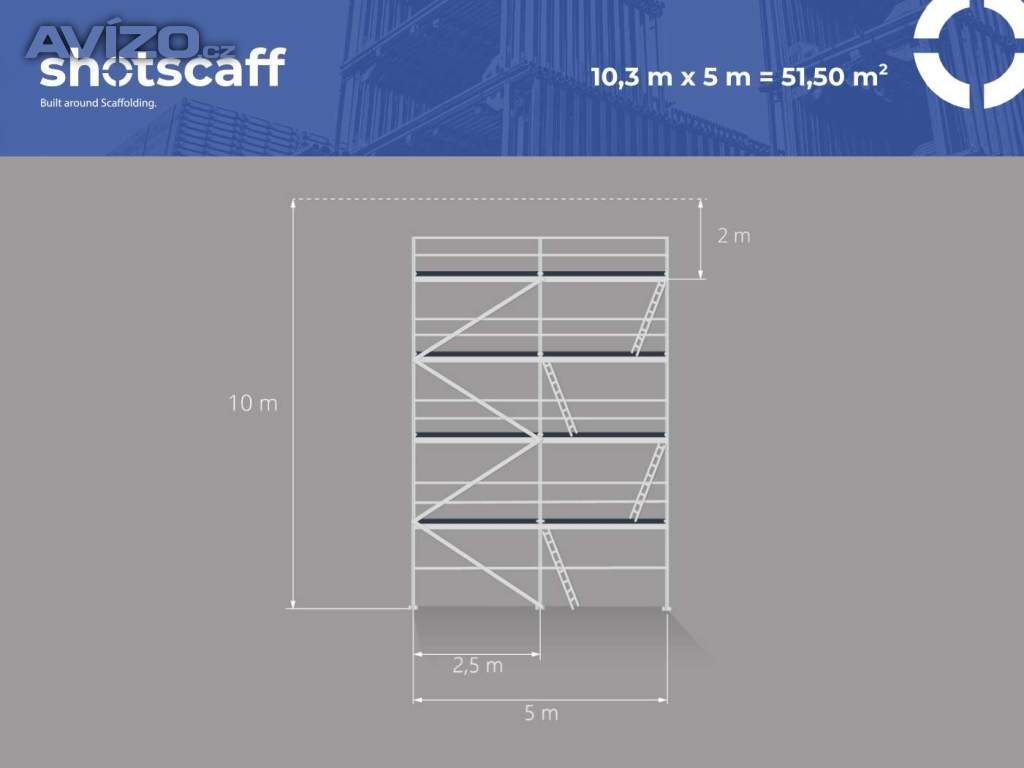  10,3X5 Plettac lešení na fasádu – kvalitní ocel, dobrá cena! 51,5 m2