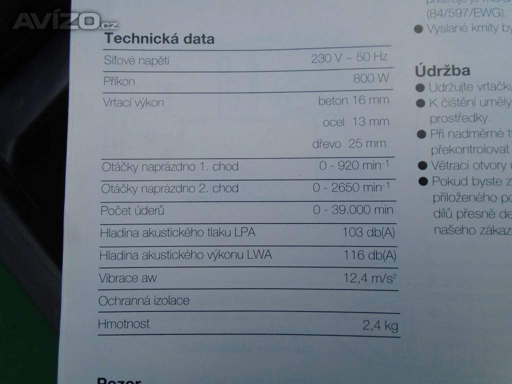 Foto inzerátu Kvalitní příklepová vrtačka Herkules BME 800 zánovní německá kvalitní