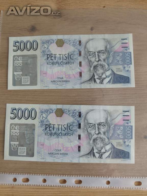 5000 Kč s přítiskem ČNB (2026) – nízké číslo vzácné řady B a řady N stav UNC