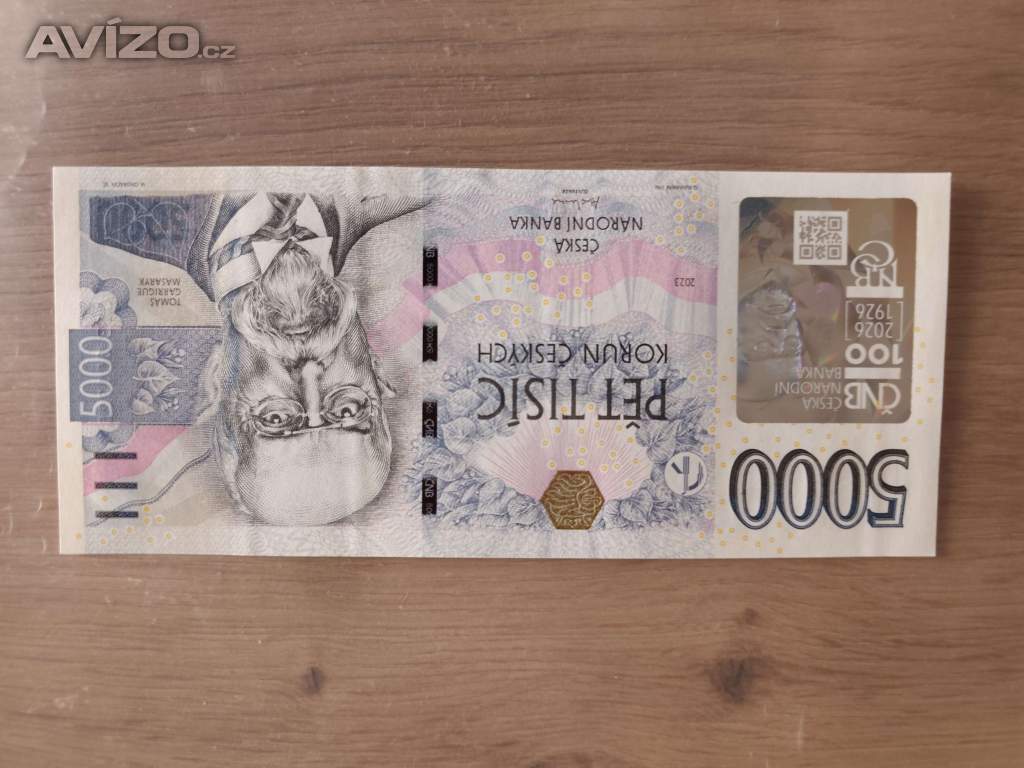 Foto inzerátu 5000 Kč s přítiskem ČNB (2026) – nízké číslo vzácné řady B a řady N stav UNC