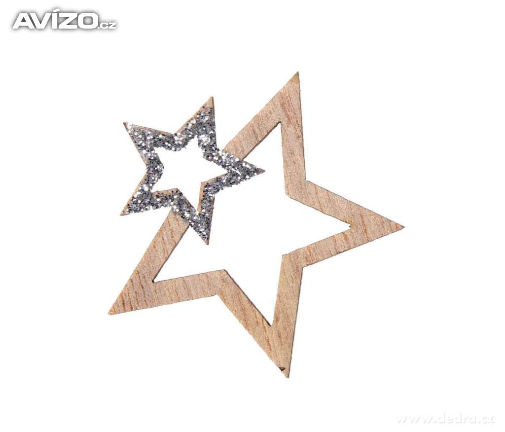 Sada 12 dřevěných ozdob HVĚZDNÝ PÁR 