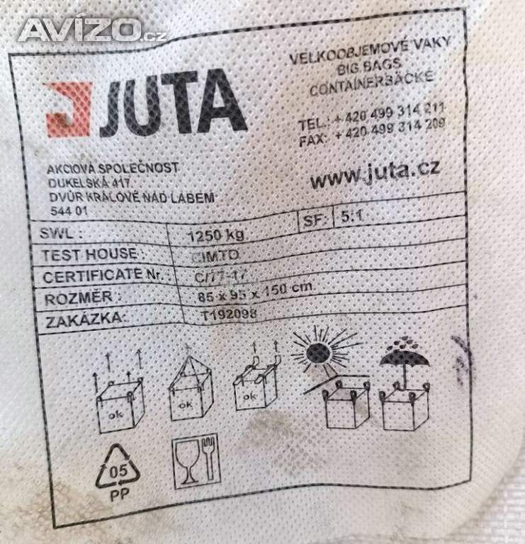 Foto inzerátu Velkoobjemový vak BIG BAG JUTA – nosnost 1 250 kg