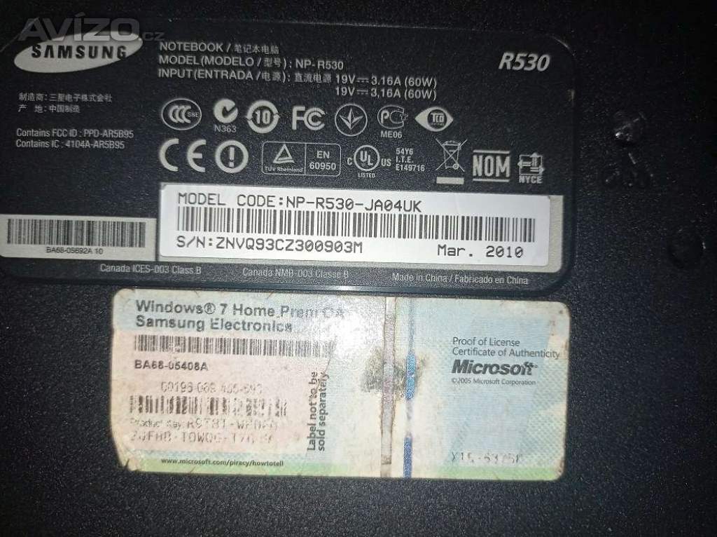 Foto inzerátu Notebook Samsung R530