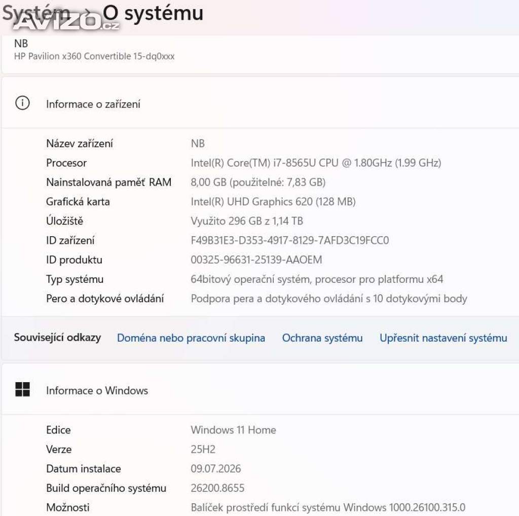 Foto inzerátu HP Pavilion x360 Intel i7 -15,6 dotykový displej, 1.26 TB,..