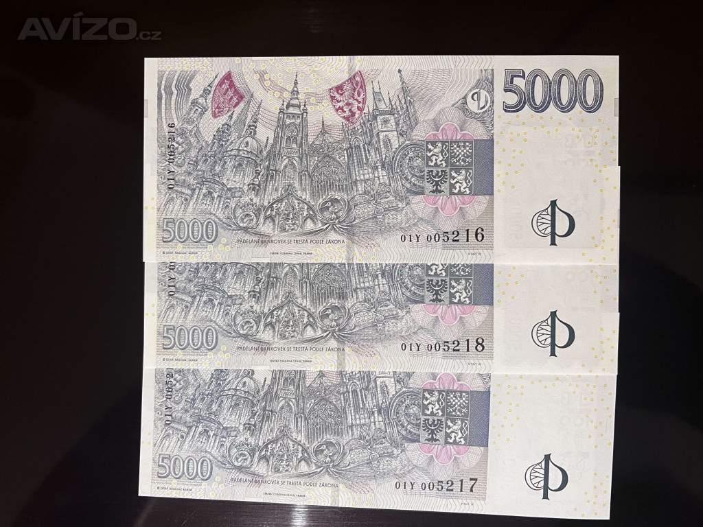 Bankovka 5000 Kč s přítiskem ČNB série L,R,X,V,S,Y