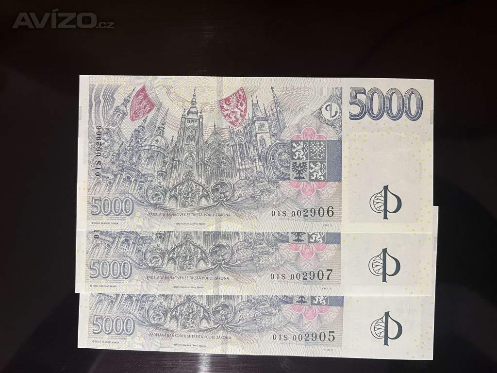 Foto inzerátu Bankovka 5000 Kč s přítiskem ČNB série L,R,X,V,S,Y